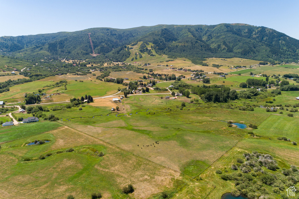 Birds eye view of property with a mountain view and a rural view