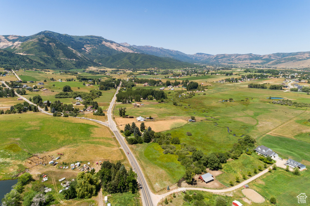 Aerial view with a mountain view and a rural view