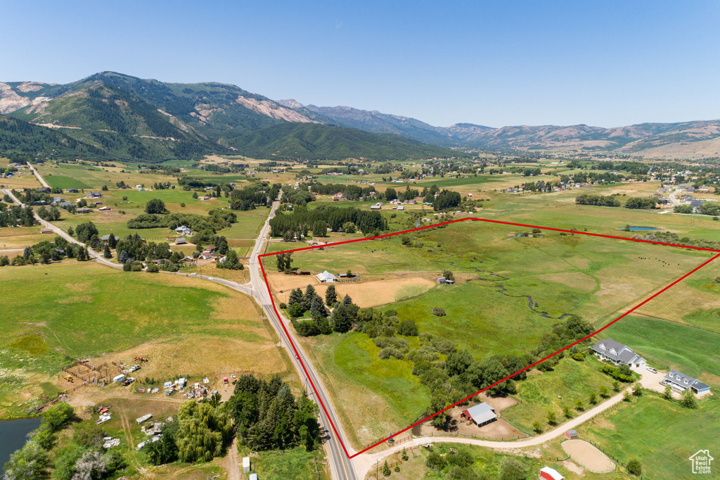 Aerial view with a mountain view and a rural view