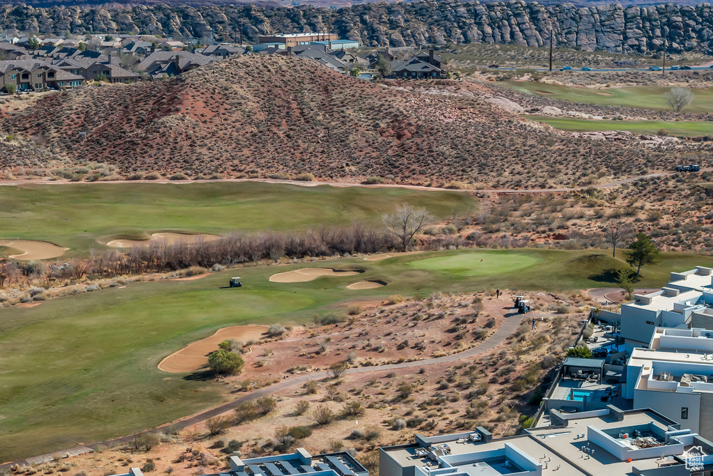 Aerial view of residential area with a local golf course