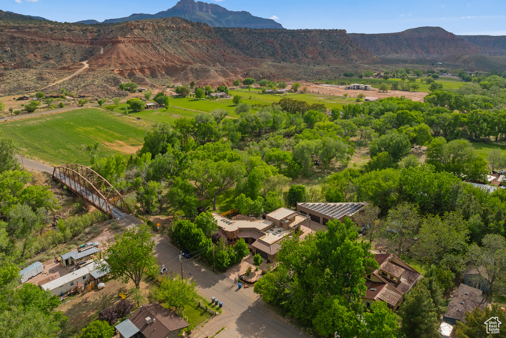 Drone / aerial view of a mountain backdrop