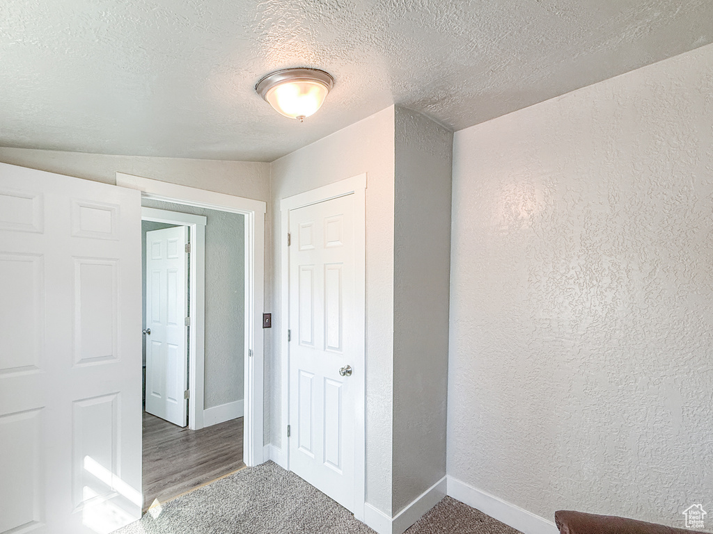 Unfurnished bedroom featuring baseboards, carpet floors, a textured wall, and a textured ceiling