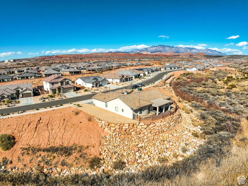 Aerial view featuring a mountain view