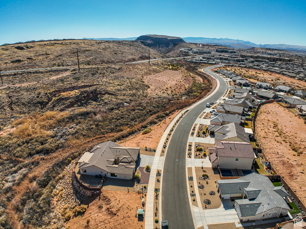 Aerial view featuring a mountain view