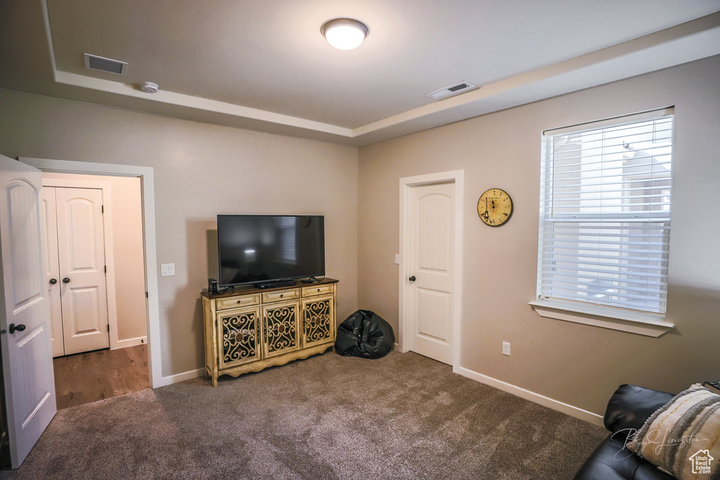 Interior space with dark carpet