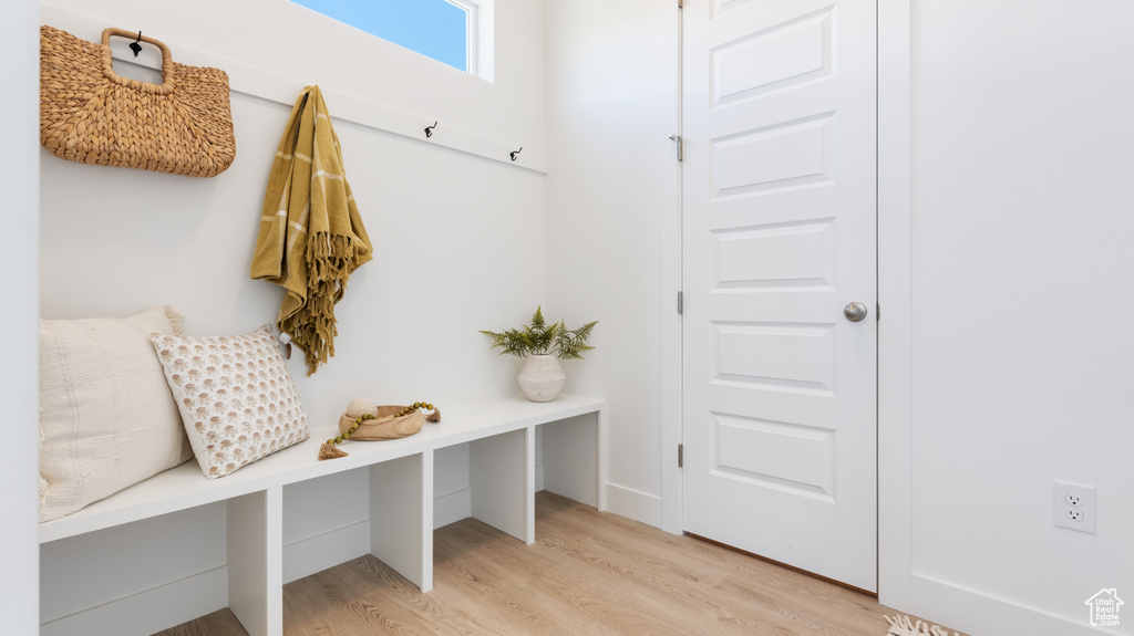 Mudroom with light wood-type flooring