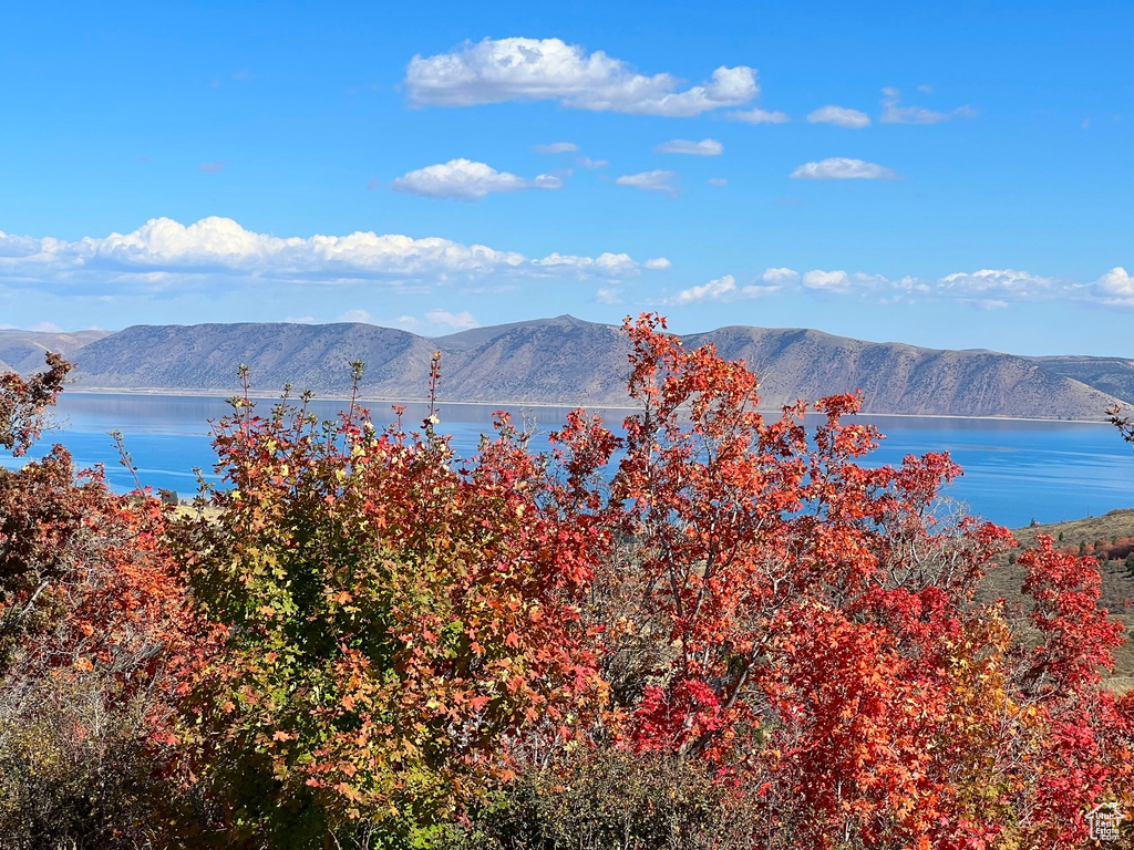 Property view of mountains with a water view