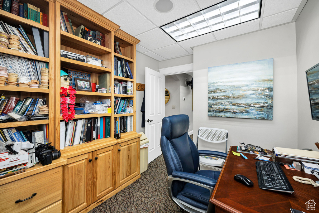 Office area with a drop ceiling