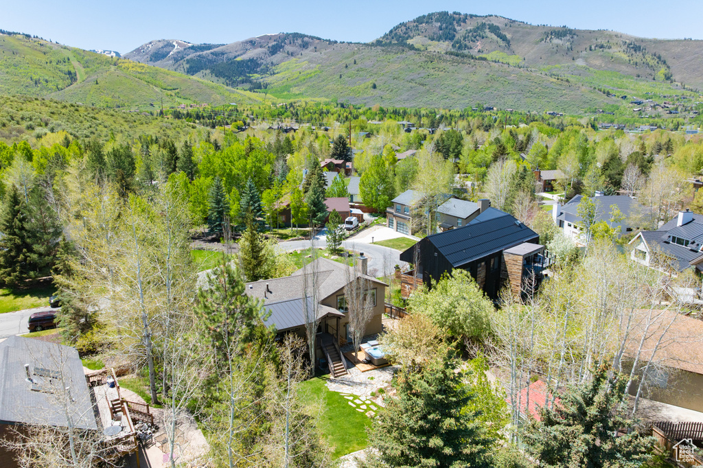 Aerial perspective of suburban area with mountains