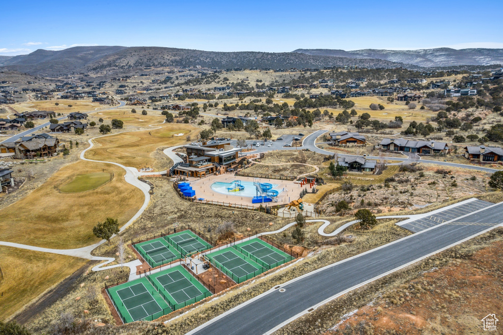 Aerial view featuring a mountain view