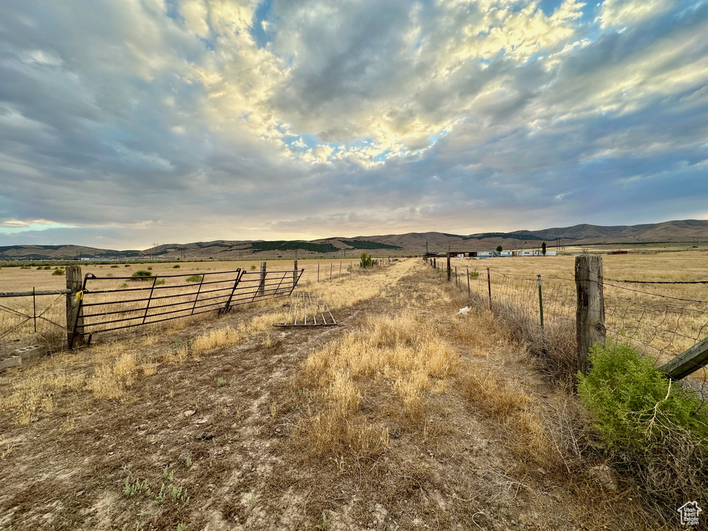 View of yard with a mountain view and a rural view