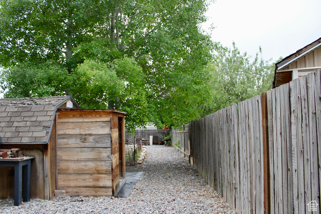 View of fenced backyard
