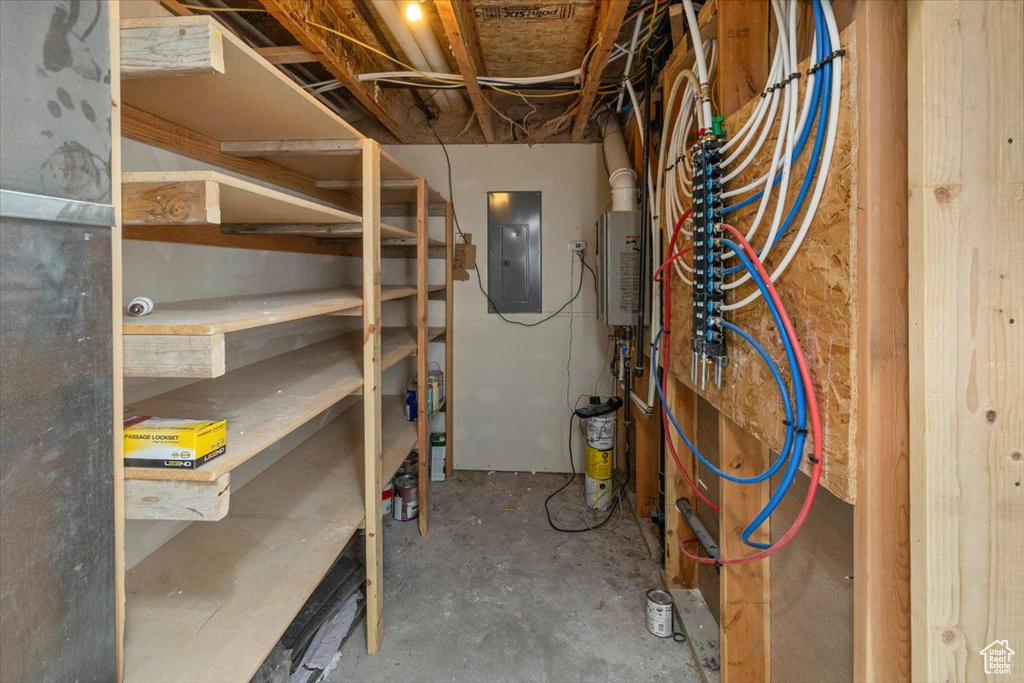 Storage area featuring electric panel