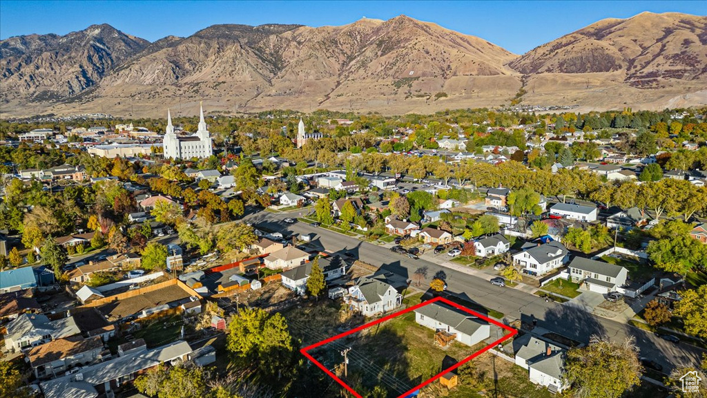 Aerial view featuring a mountain view