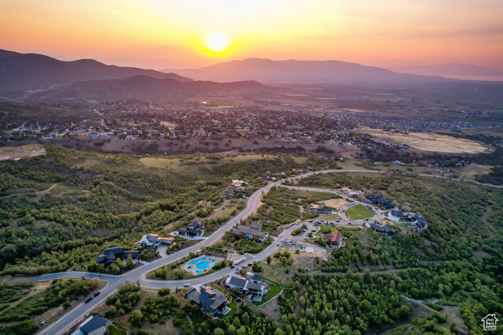 Aerial view at dusk of a mountain view