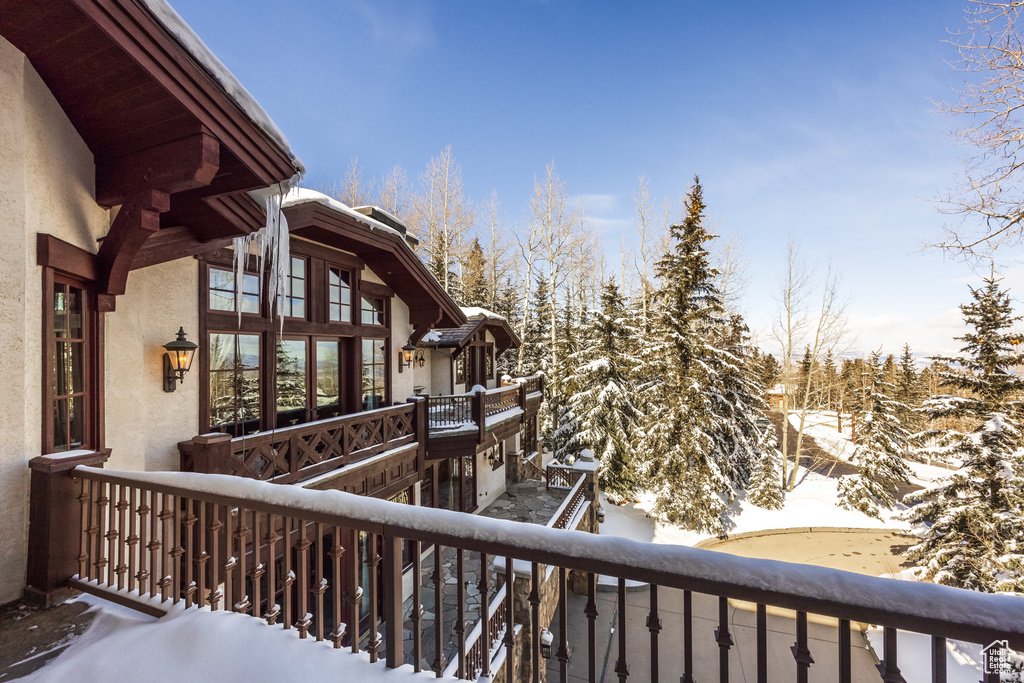 View of snow covered deck