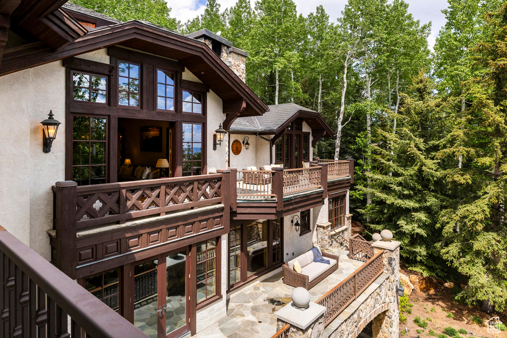 Wooden terrace with french doors