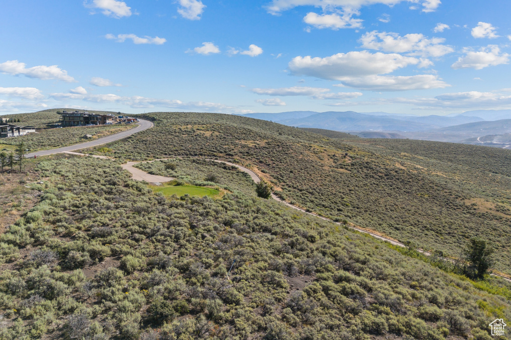 Drone / aerial view of a mountainous background