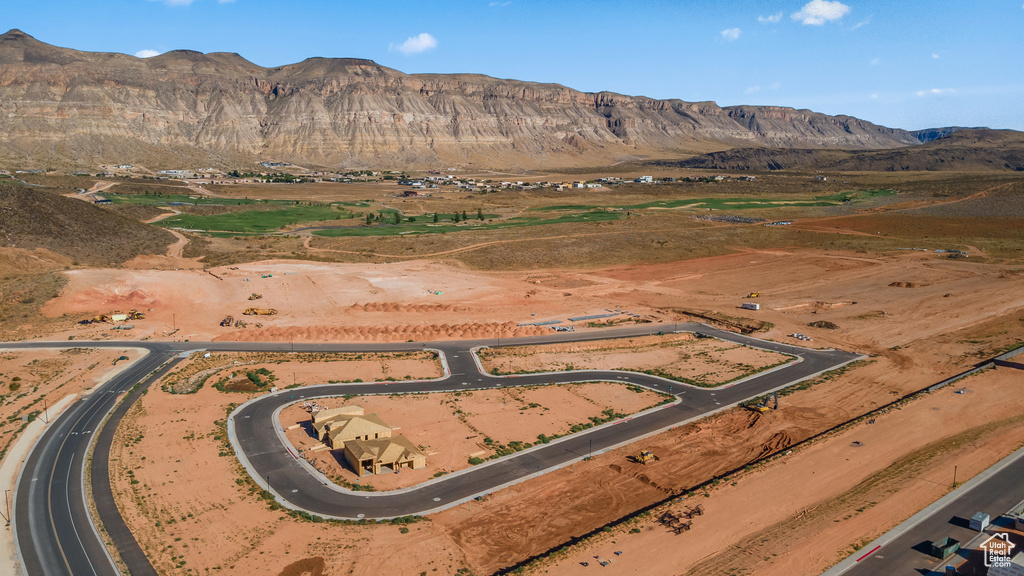 Drone / aerial view with a mountain view