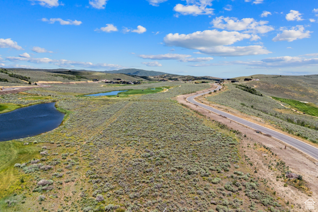 Bird's eye view of a water and mountain view