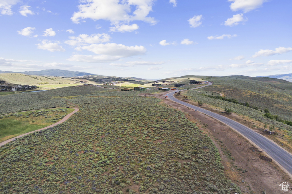 Bird's eye view of a mountainous background