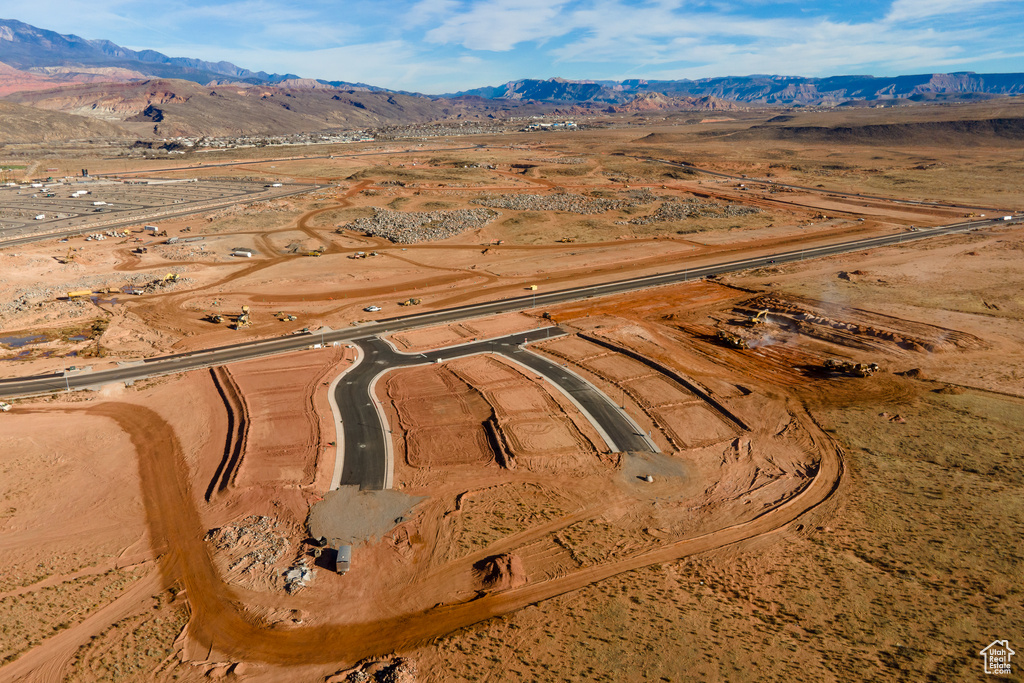 Aerial view featuring a mountain view