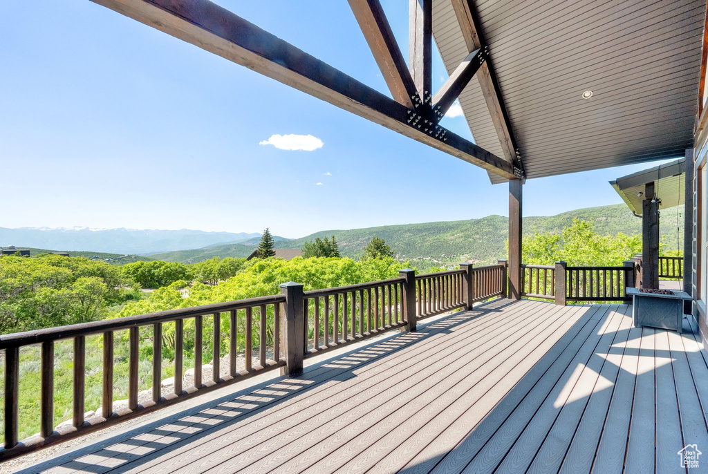 Wooden terrace with a mountain view