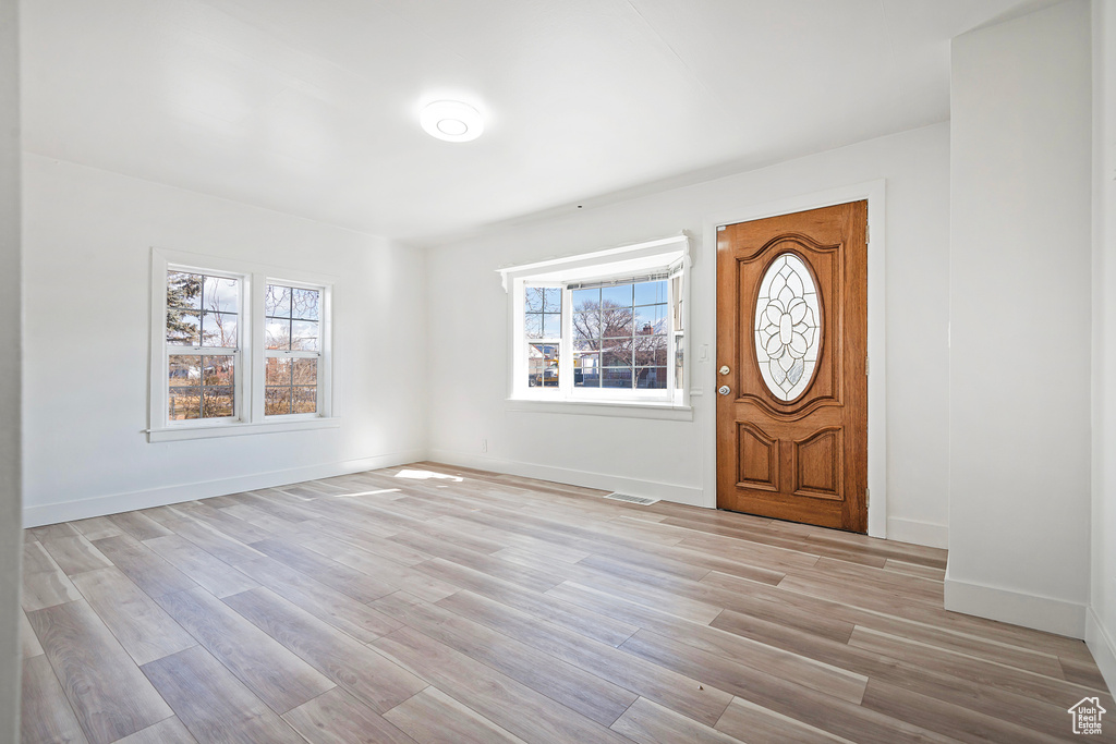 Entrance foyer with light hardwood / wood-style flooring