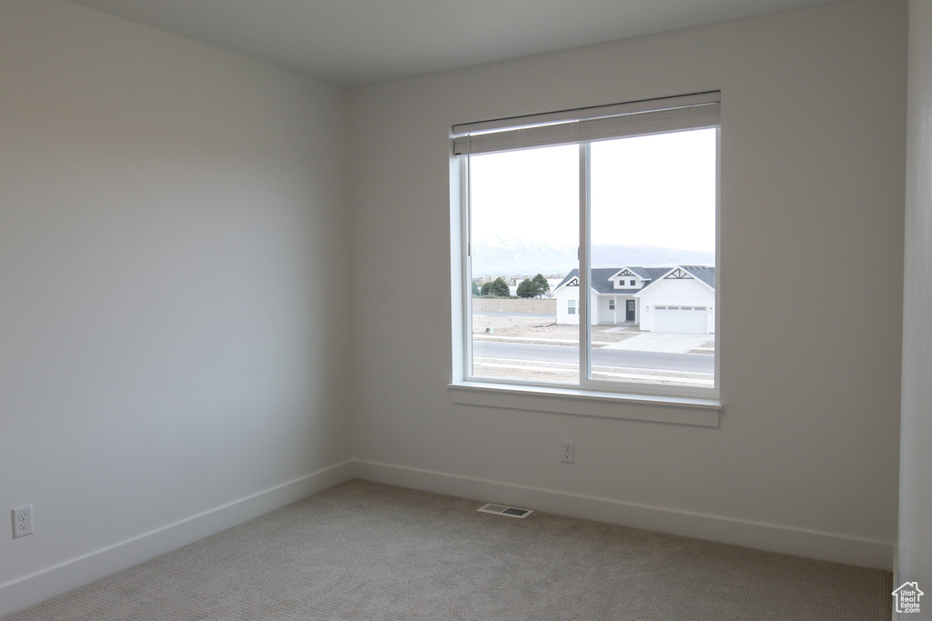 Spare room featuring healthy amount of natural light, baseboards, and light carpet