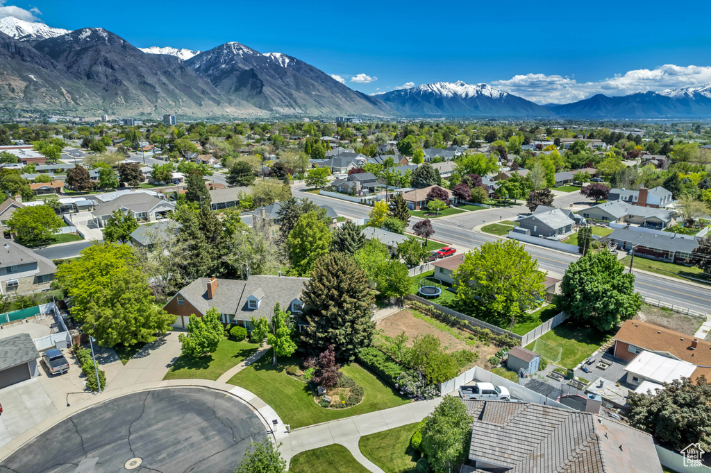 Aerial perspective of suburban area with mountains