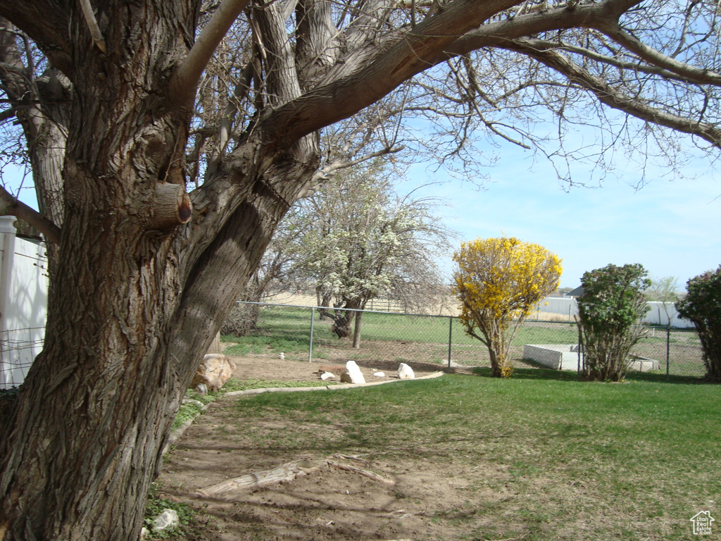 View of home\'s community featuring fence and a yard