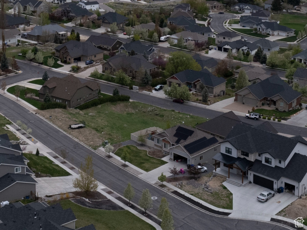 Drone / aerial view with a mountain view and a residential view