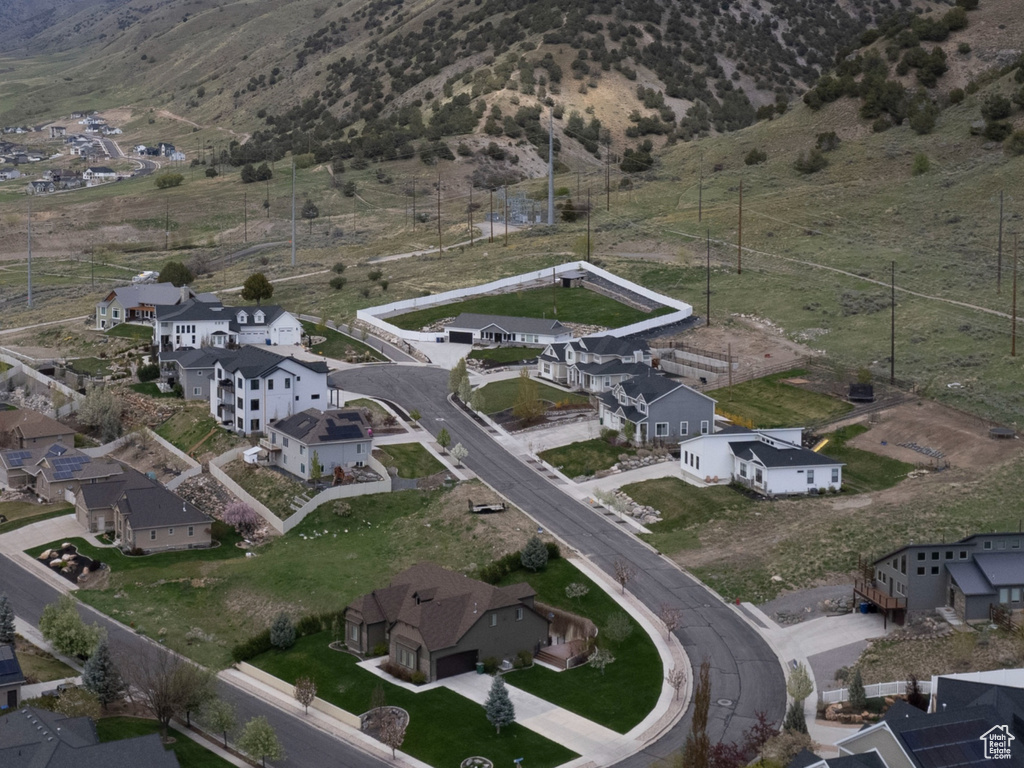 Aerial view featuring a residential view and a mountain view