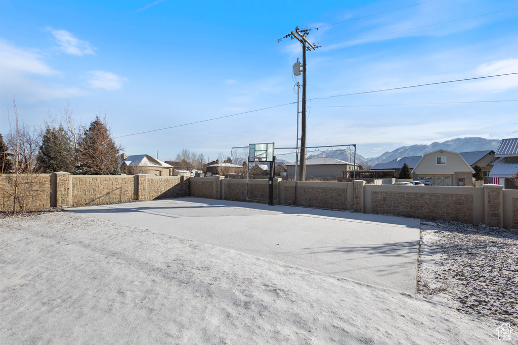 Exterior space featuring a mountain view