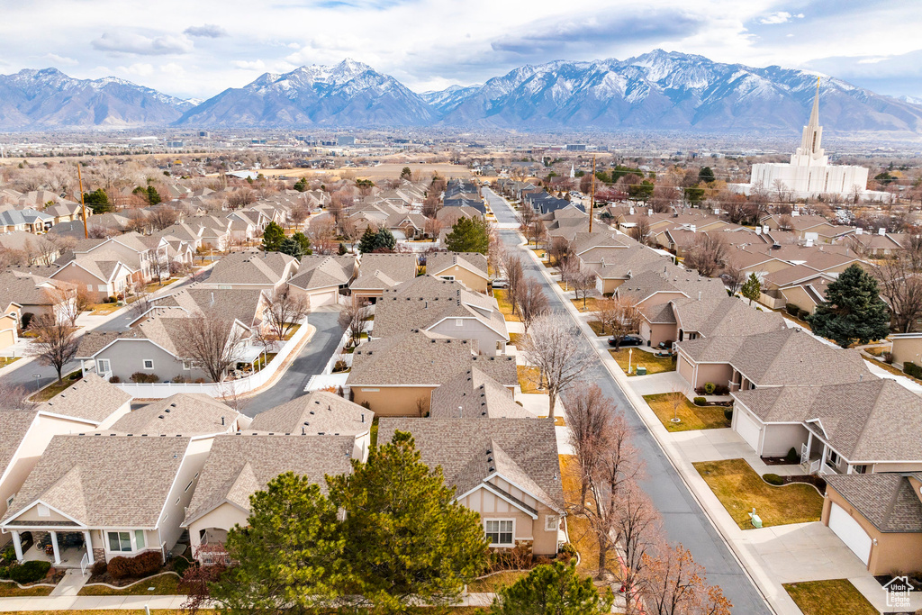 Aerial view featuring a mountain view