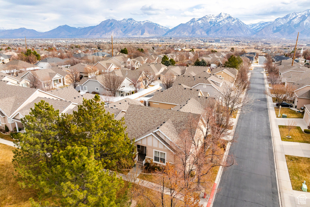 Aerial view featuring a mountain view