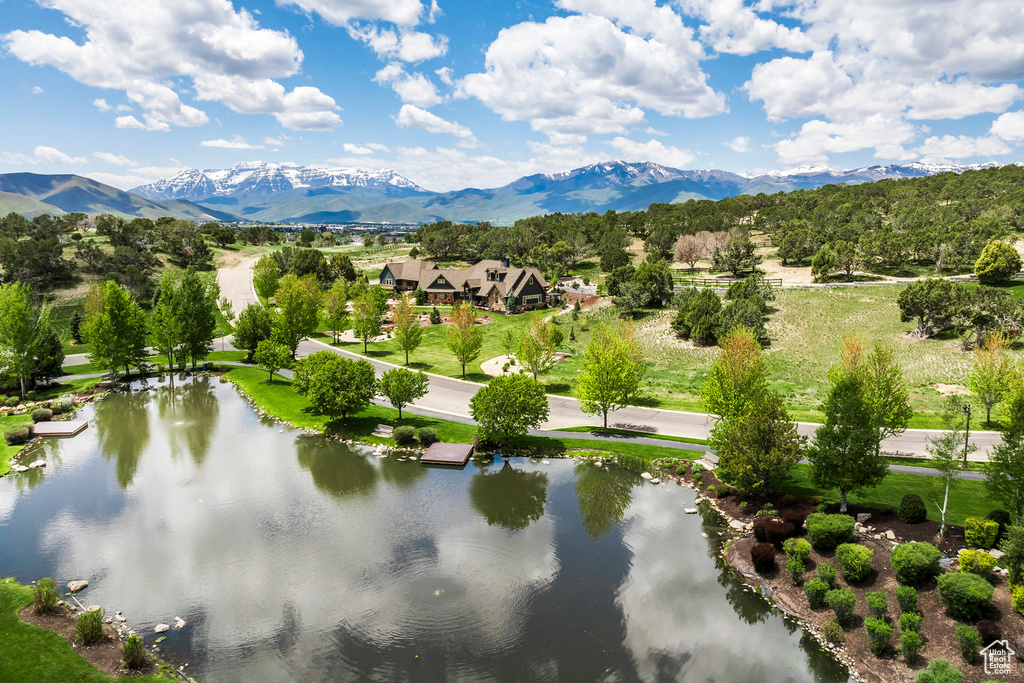 Aerial view of a water and mountain view