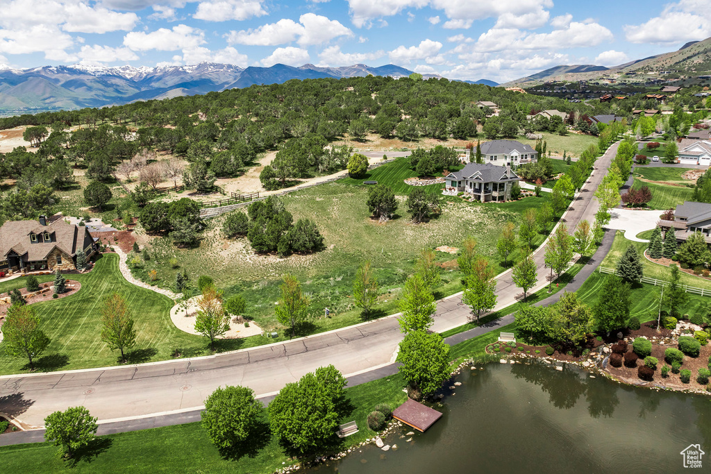 Aerial view of a water and mountain view