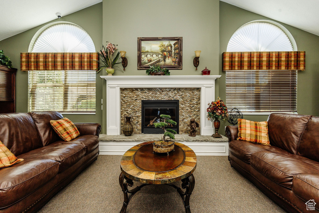 Living room with vaulted ceiling