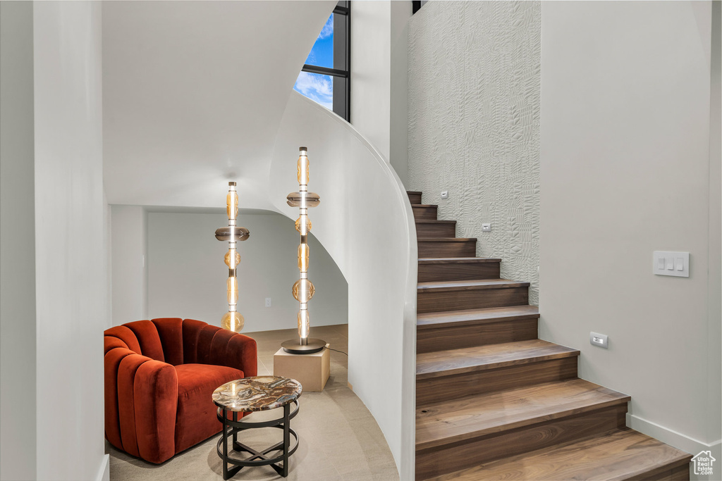 Stairs with a high ceiling