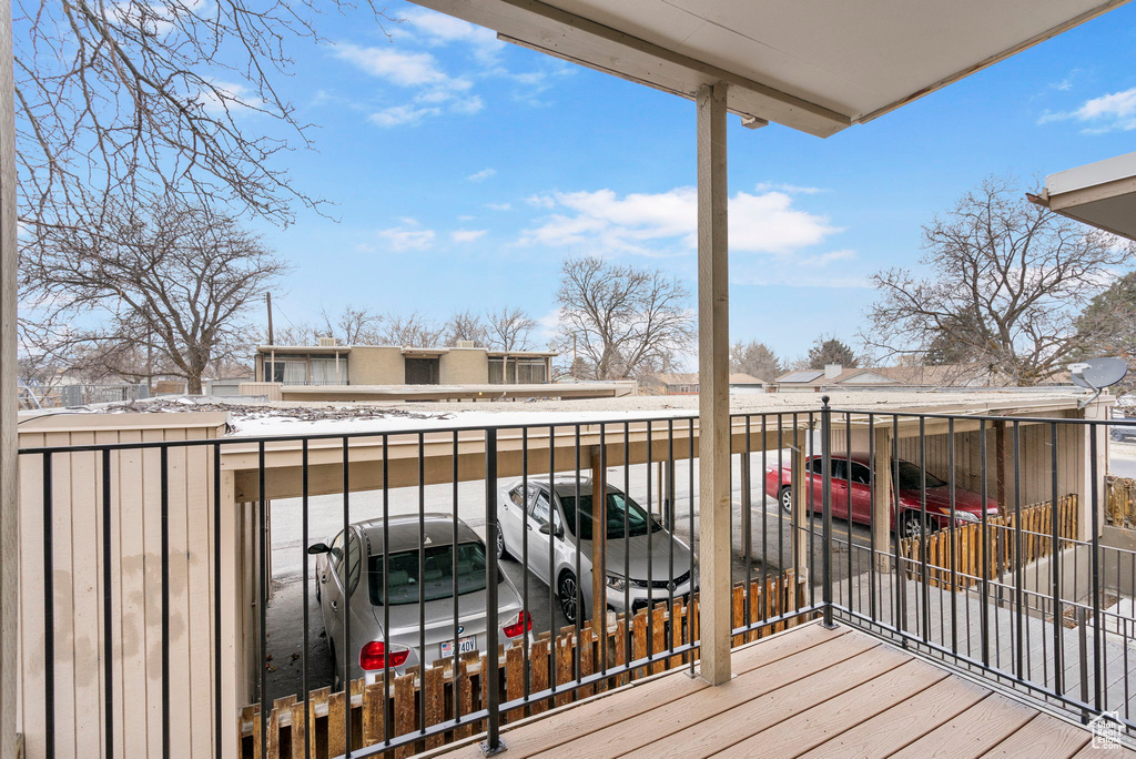 View of snow covered deck