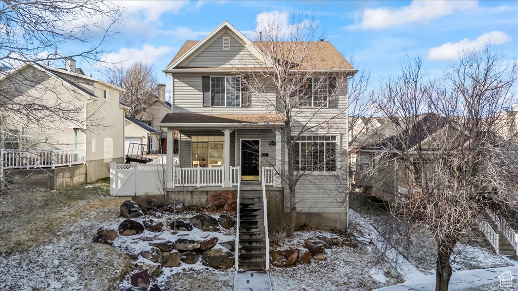 View of front of property featuring a porch