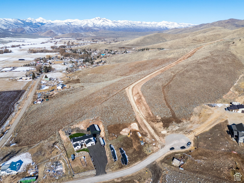 Aerial view featuring a mountain view