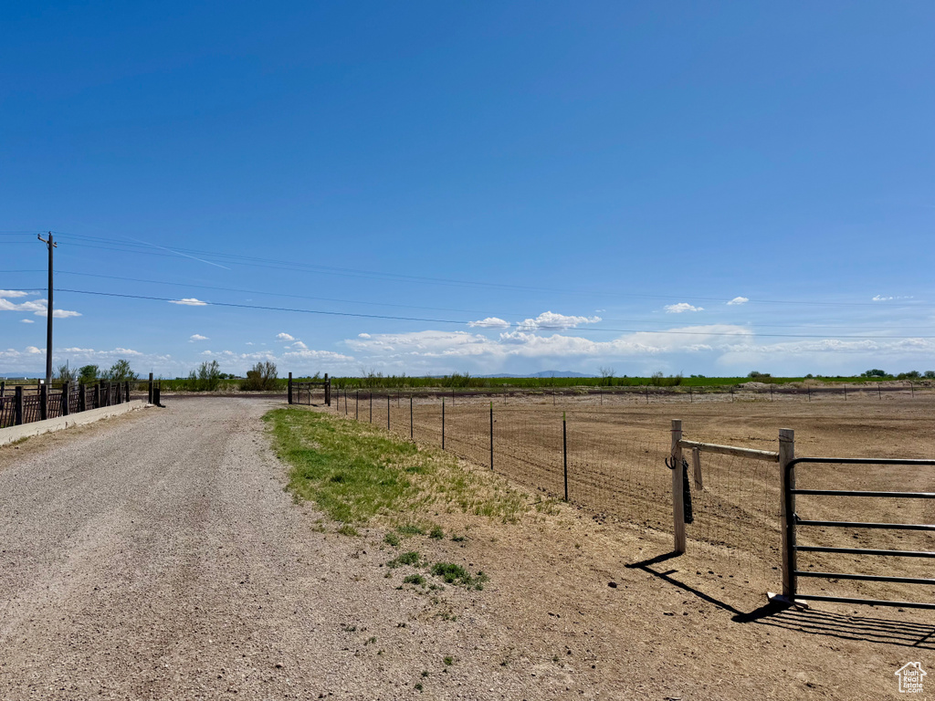 View of dirt / gravel road with a view of rural / pastoral area