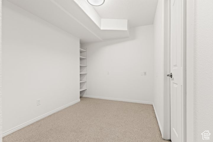 Walk in closet with carpet floors