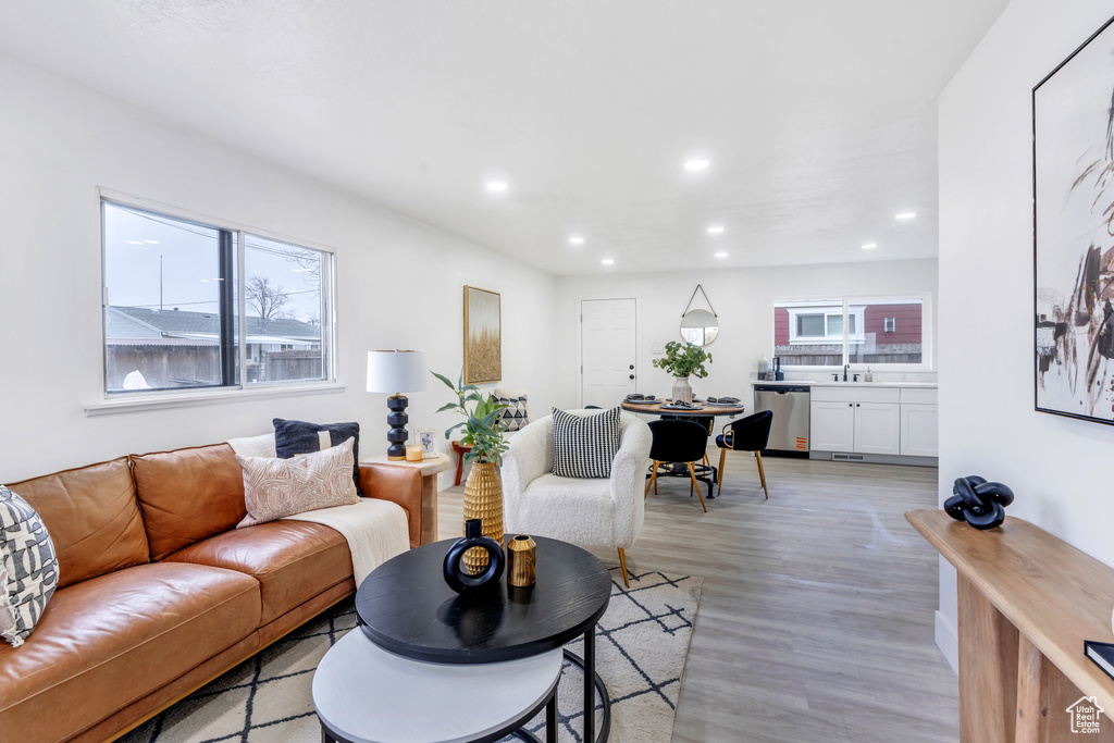 Living room featuring light hardwood / wood-style flooring