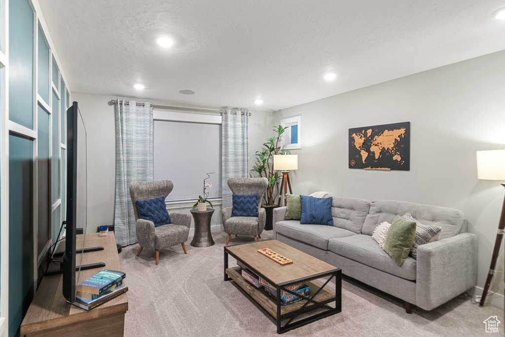 Living room featuring a textured ceiling