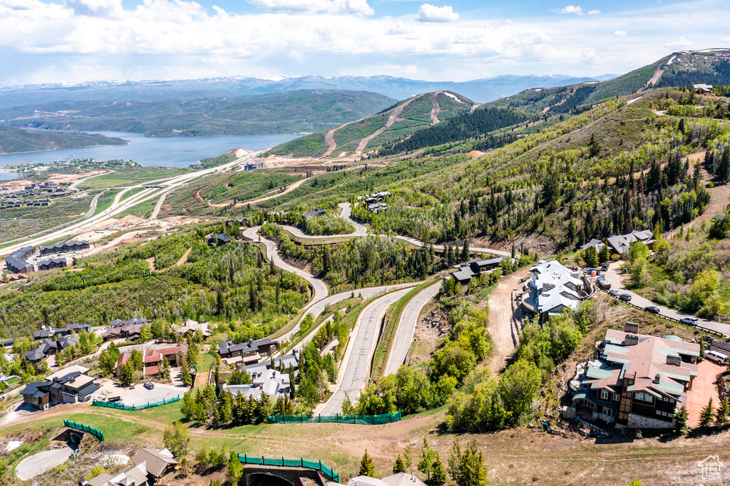 Bird's eye view of a water and mountain view