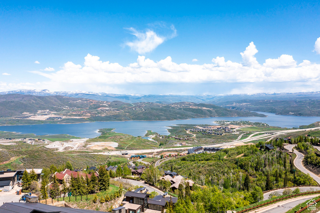Aerial view of a water and mountain view