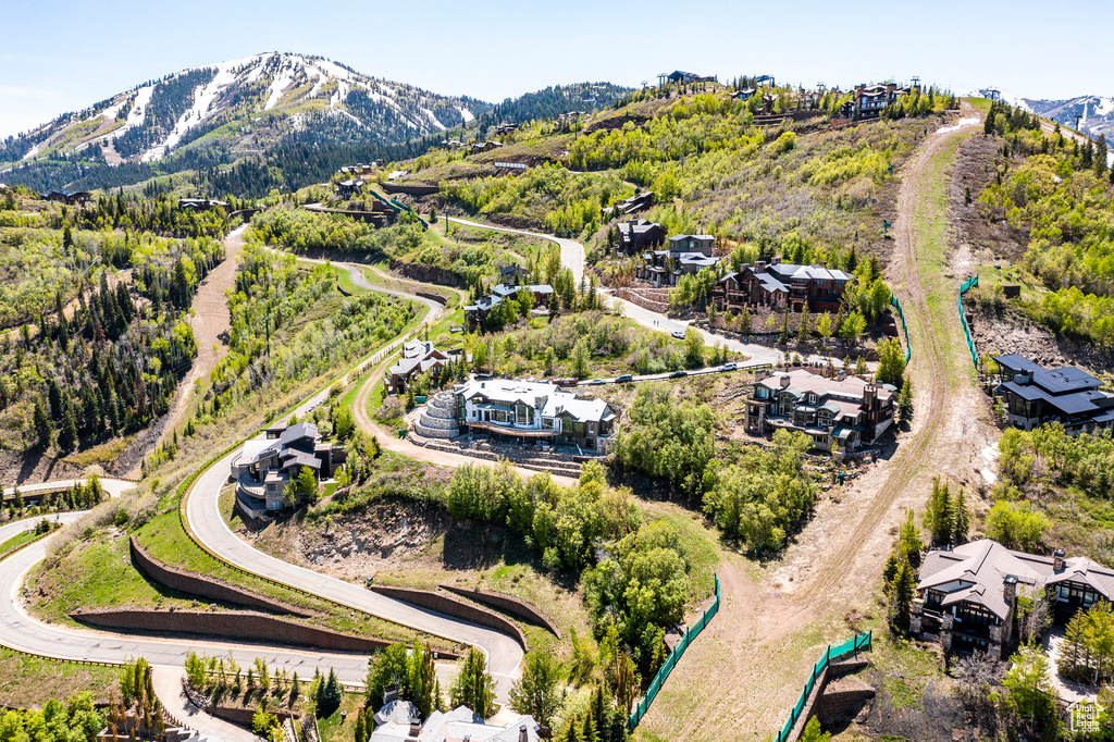 Drone / aerial view of a mountainous background